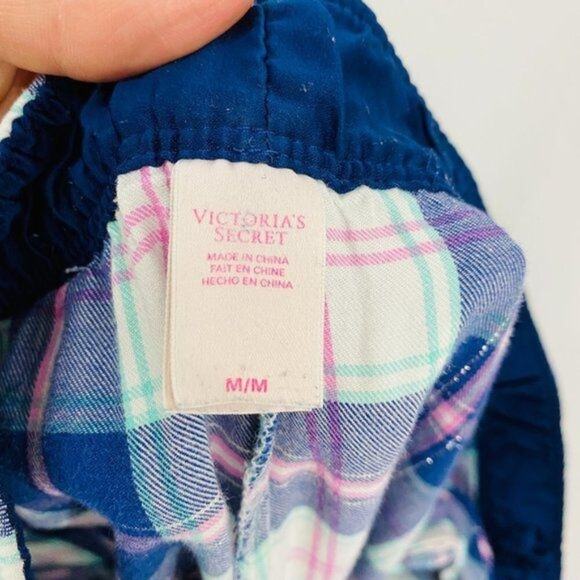 Victoria's Secret Flannel Pajama Pants Blue Pink Plaid Lounge Sleep Womens Mediu - Picture 5 of 8